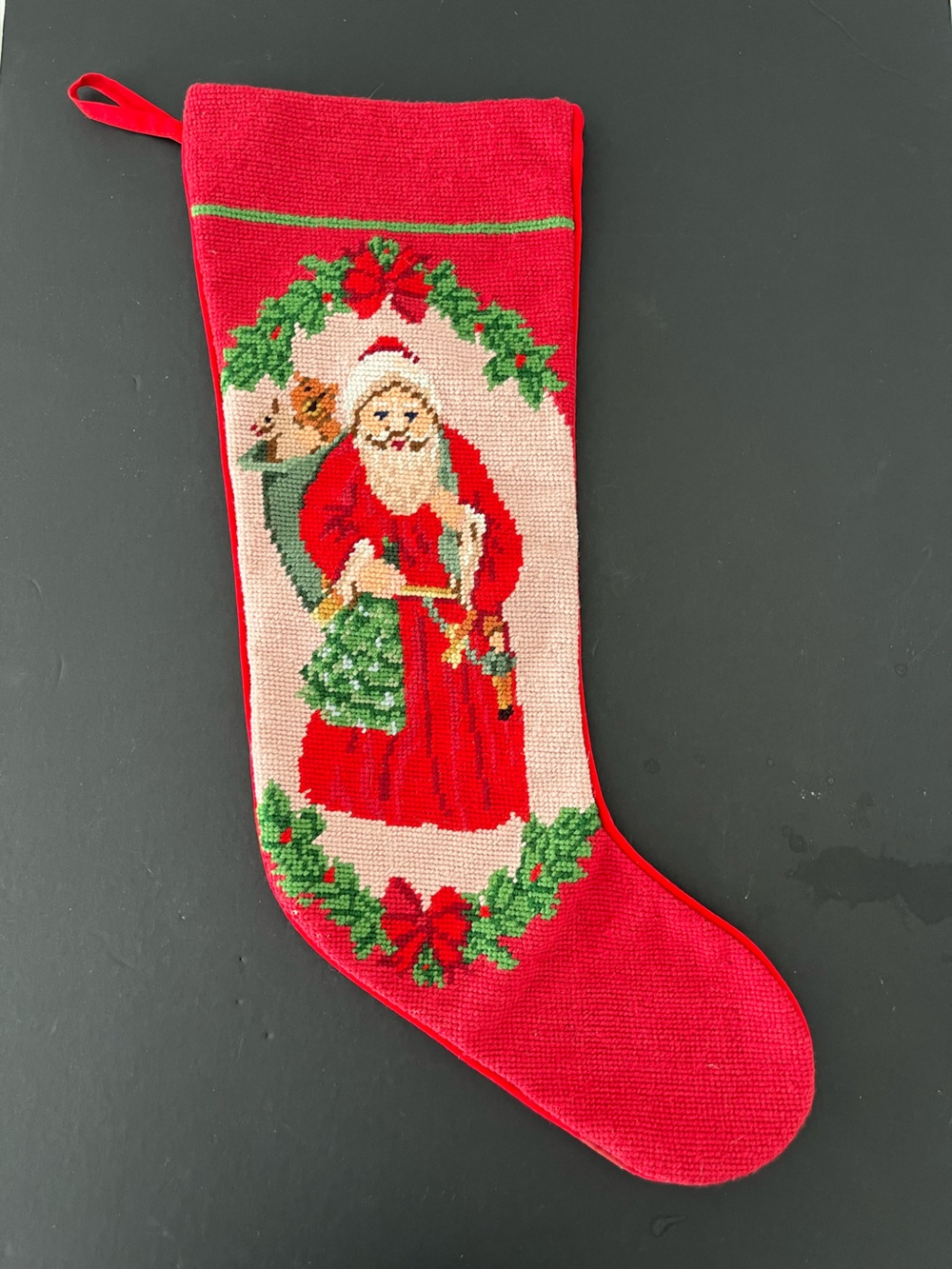 Christmas Stocking Father Christmas needlepoint wool 20”